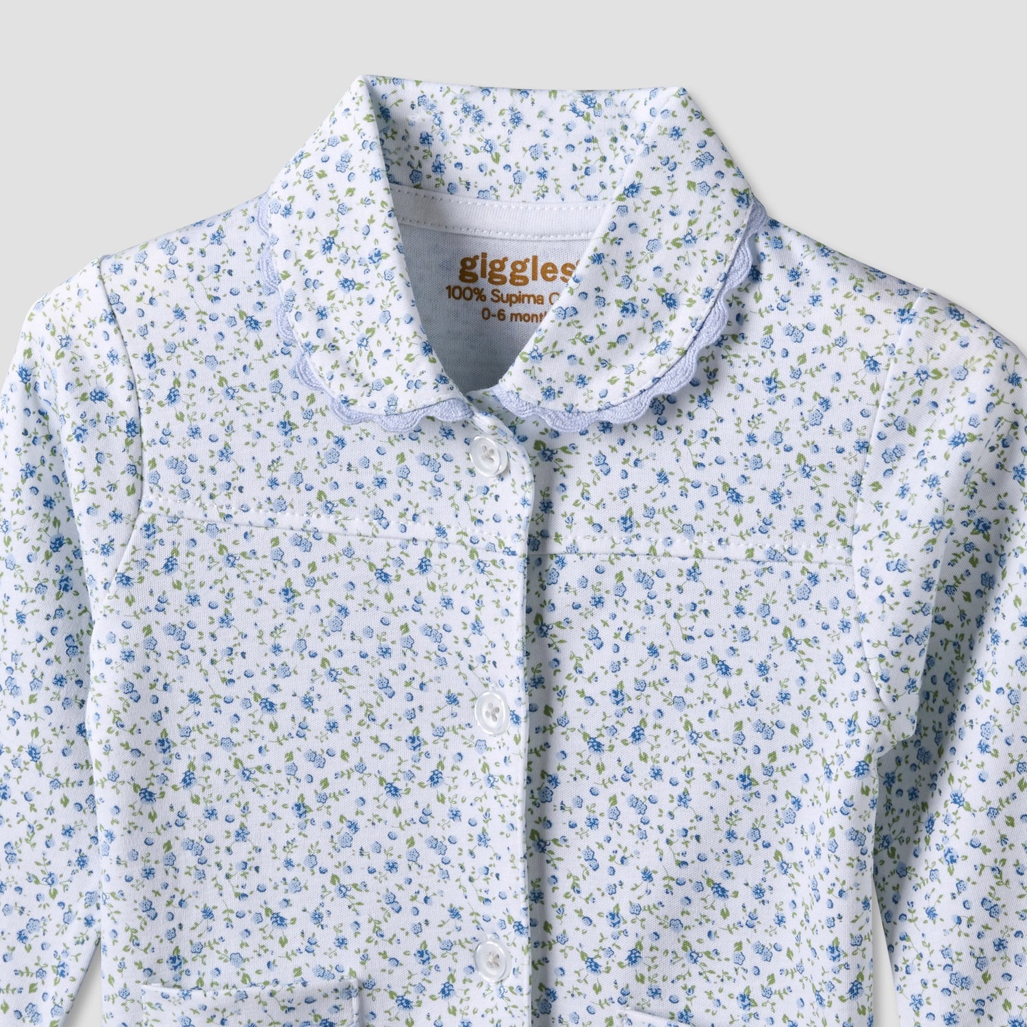Giggles Cotton Collared Long Sleeves Pyjama Set with Floral Print