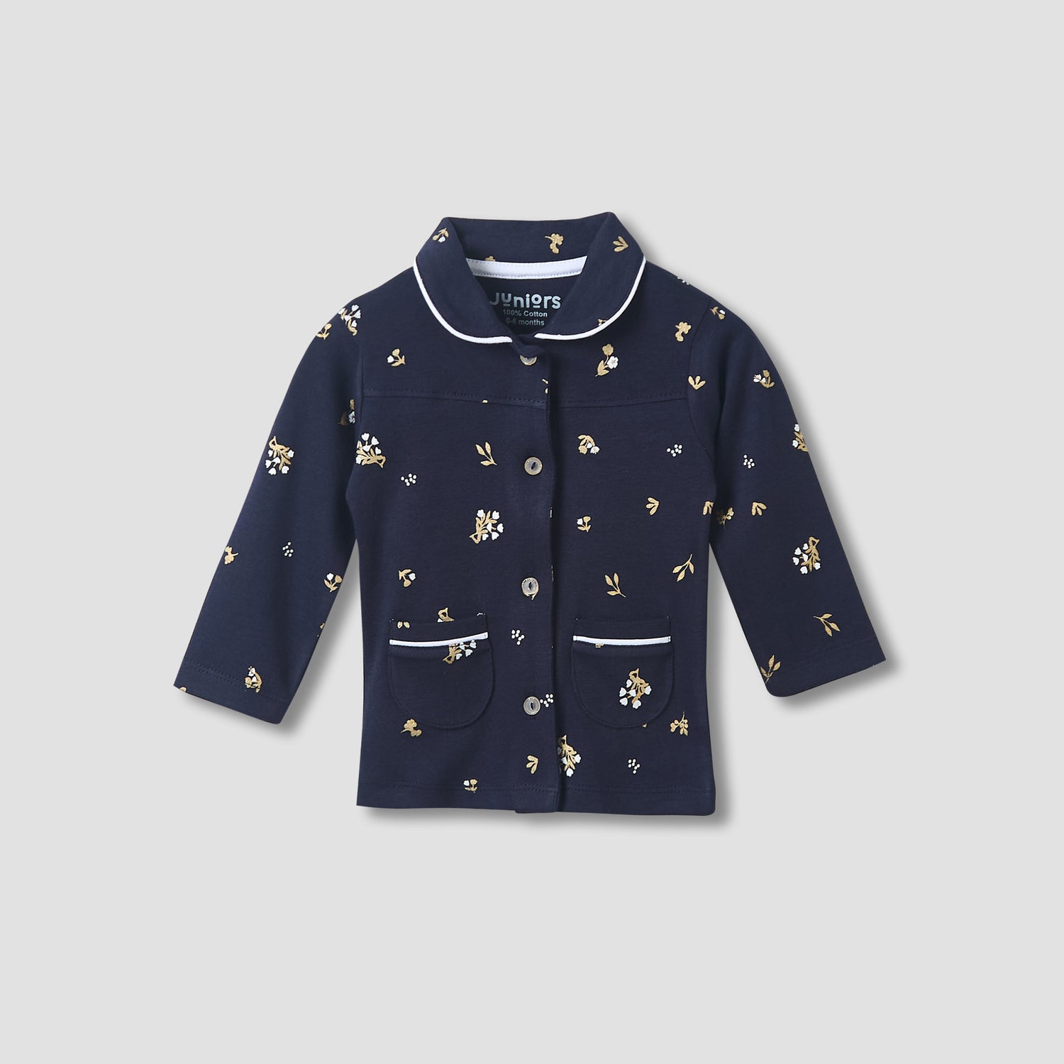 Juniors Pyjama Set with Floral Print - Cotton - Long Sleeves - Collar