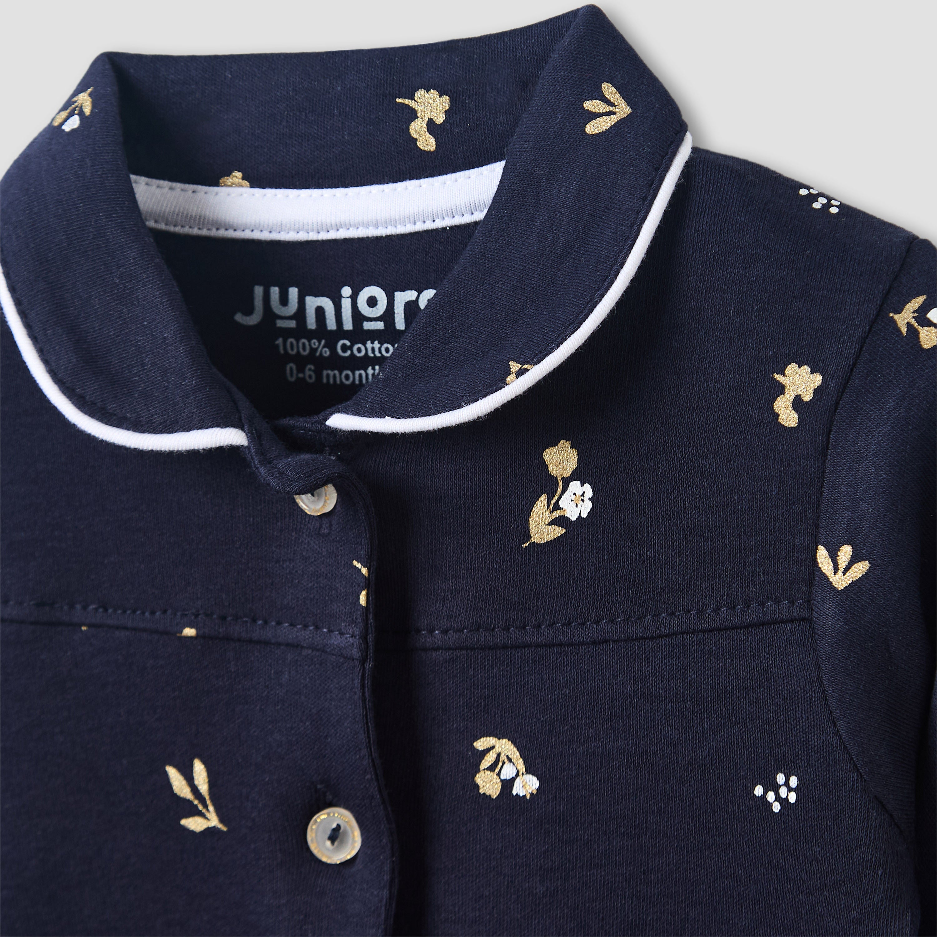 Juniors Pyjama Set with Floral Print - Cotton - Long Sleeves - Collar