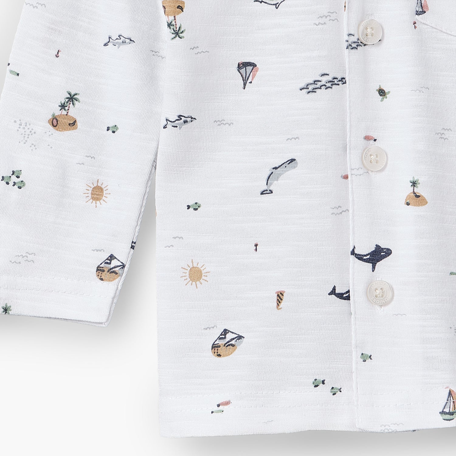 Juniors Cotton Collared Long Sleeves Pyjama Set with Beach Print