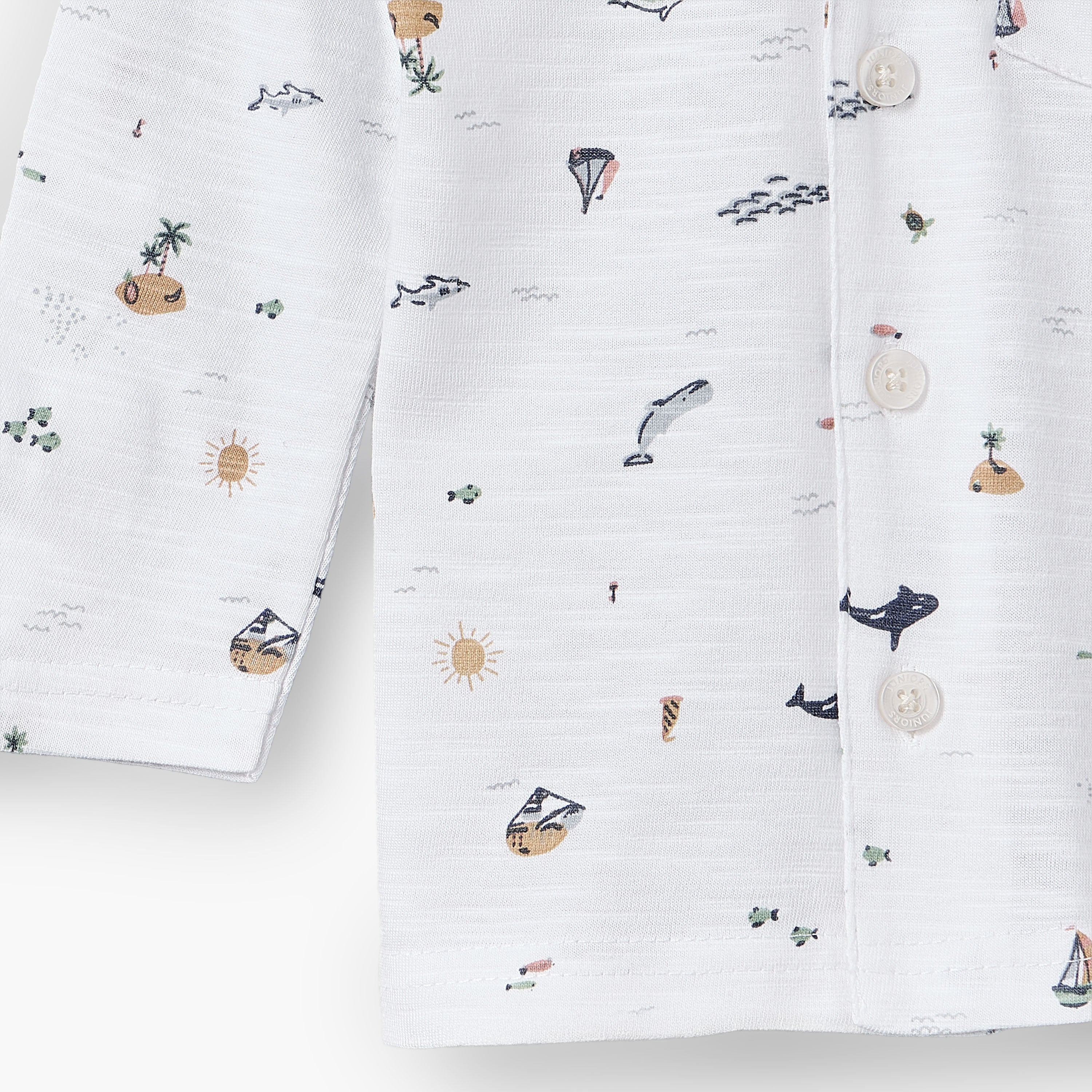 Juniors Cotton Collared Long Sleeves Pyjama Set with Beach Print