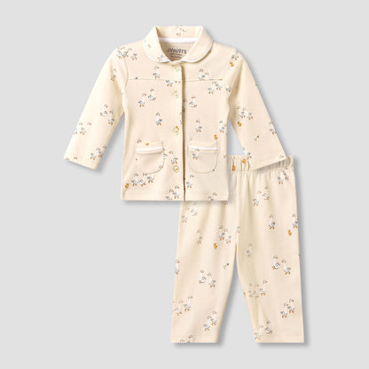 Juniors Cotton Collared Long Sleeves Pyjama Set with Duck Print