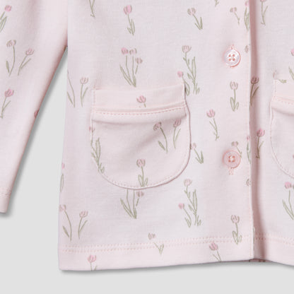 Juniors Cotton Collared Long Sleeves Pyjama Set with Floral Print