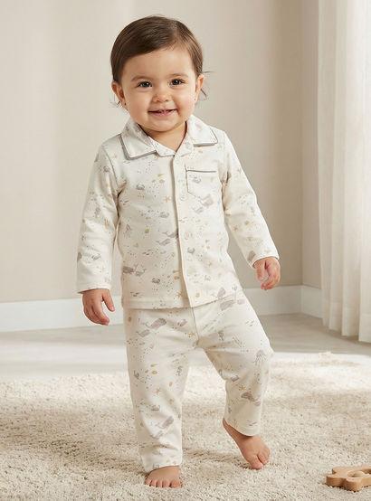 Juniors Cotton Collared Long Sleeves Pyjama Set with Underwater Print-baby-boys-clothing-nightwear-pyjamasets-image-2