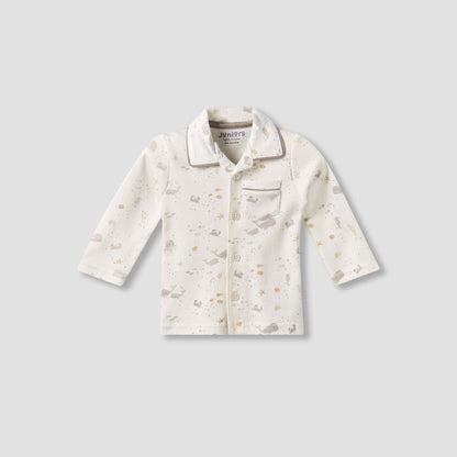 Juniors Cotton Collared Long Sleeves Pyjama Set with Underwater Print