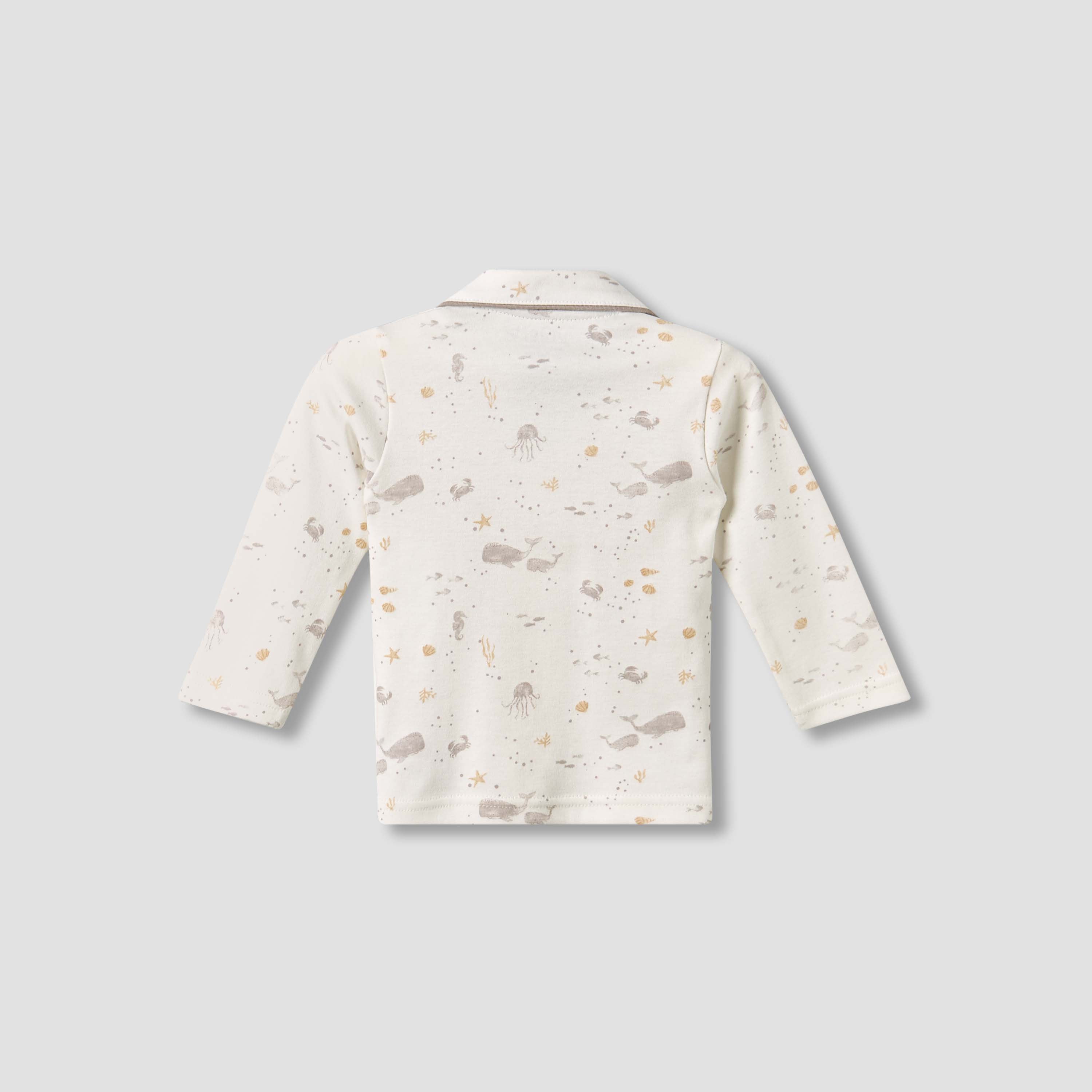 Juniors Cotton Collared Long Sleeves Pyjama Set with Underwater Print
