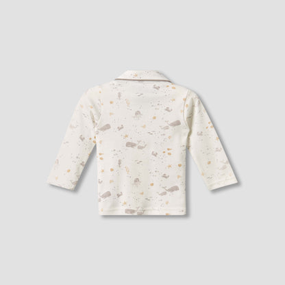 Juniors Cotton Collared Long Sleeves Pyjama Set with Underwater Print