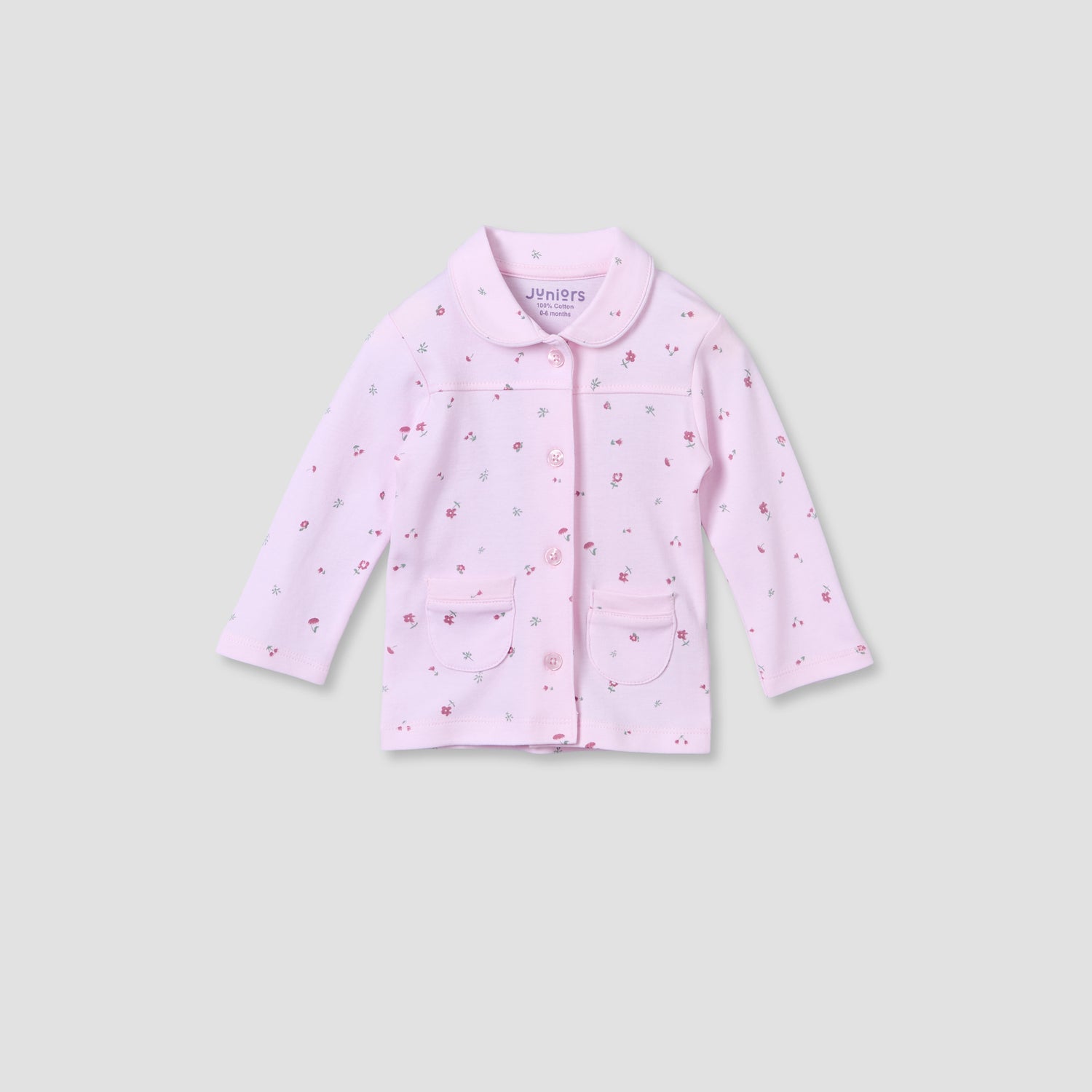Juniors Cotton Collared Long Sleeve Pyjama Set with Floral Print