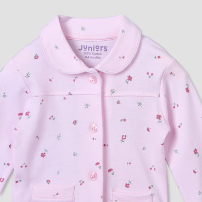 Juniors Cotton Collared Long Sleeve Pyjama Set with Floral Print