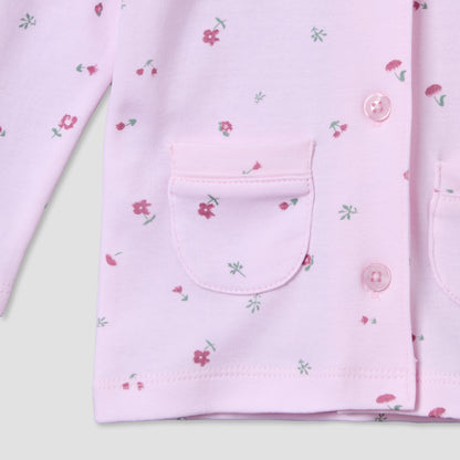 Juniors Cotton Collared Long Sleeve Pyjama Set with Floral Print