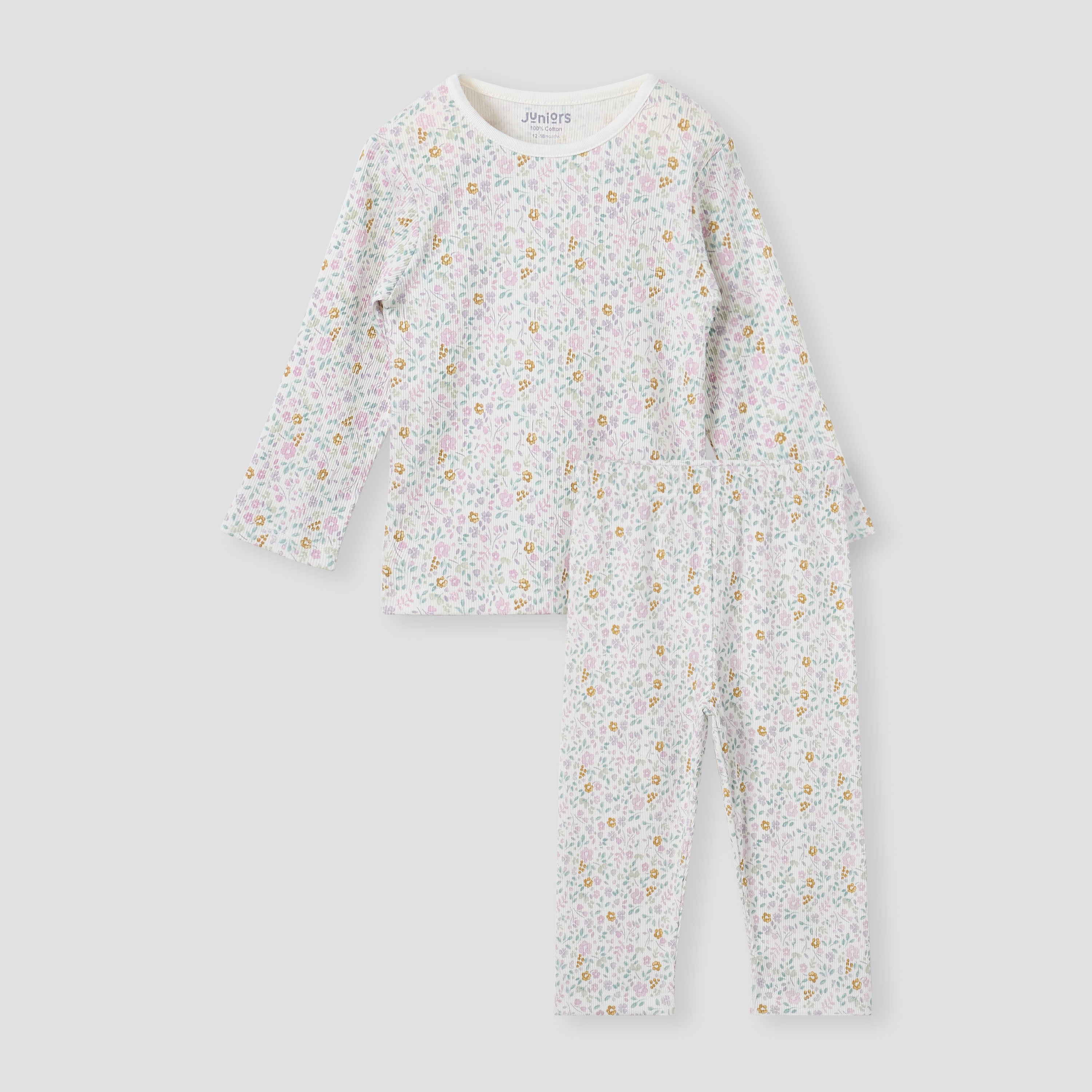 Juniors Embroidered T-shirt and Printed Pyjama Set