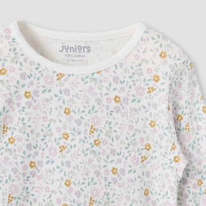 Juniors Embroidered T-shirt and Printed Pyjama Set