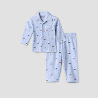 Juniors Cotton Collared Long Sleeves Pyjama Set with Nautical Print-undefined-image-1