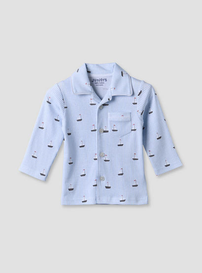 Juniors Cotton Collared Long Sleeves Pyjama Set with Nautical Print-baby-boys-clothing-nightwear-pyjamasets-image-3