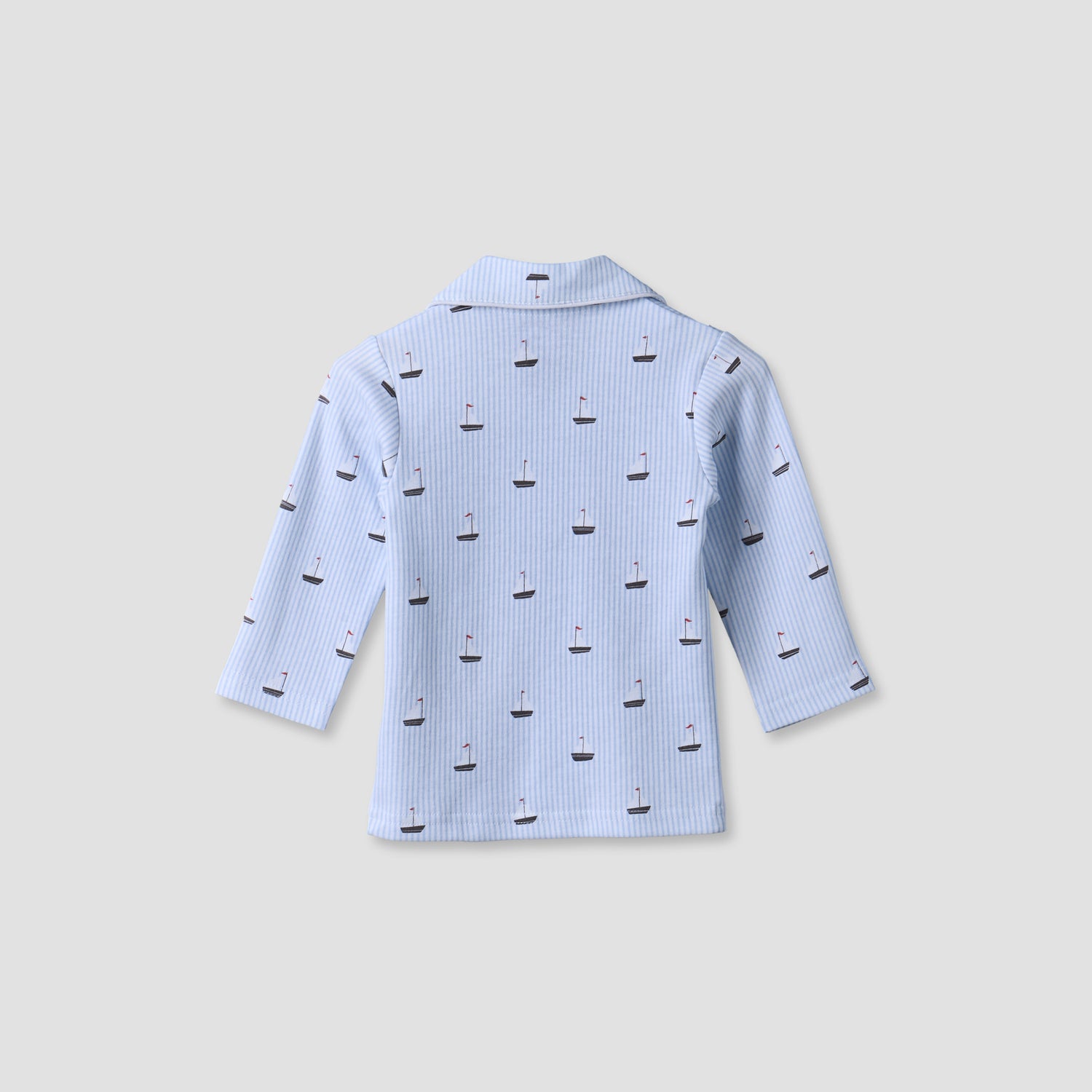 Juniors Cotton Collared Long Sleeves Pyjama Set with Nautical Print