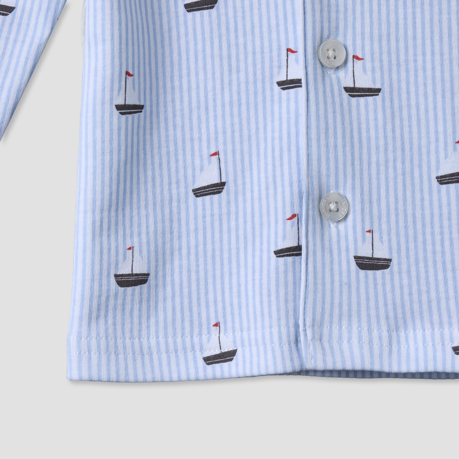Juniors Cotton Collared Long Sleeves Pyjama Set with Nautical Print