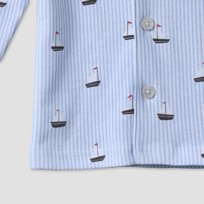 Juniors Cotton Collared Long Sleeves Pyjama Set with Nautical Print
