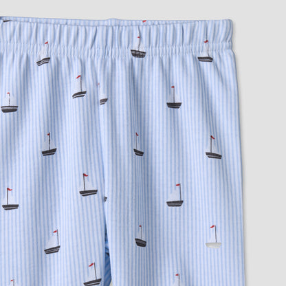 Juniors Cotton Collared Long Sleeves Pyjama Set with Nautical Print