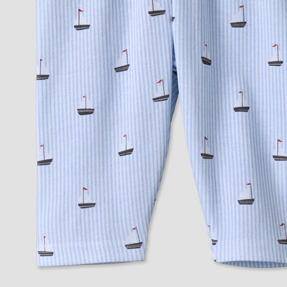 Juniors Cotton Collared Long Sleeves Pyjama Set with Nautical Print