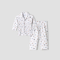 Juniors Cotton Collared Long Sleeve Pyjama Set with Vehicle Print-undefined-image-1