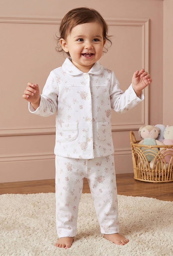 Juniors Cotton Collared Long Sleeve Pyjama Set with Floral Print