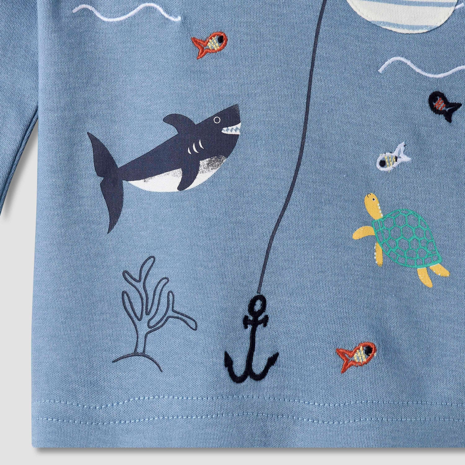 Juniors Cotton Long Sleeves Pyjama Set with Underwater Embroidery