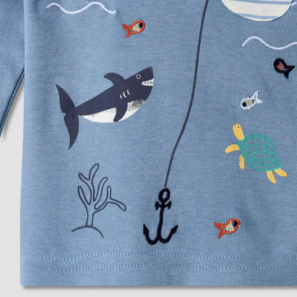 Juniors Cotton Long Sleeves Pyjama Set with Underwater Embroidery