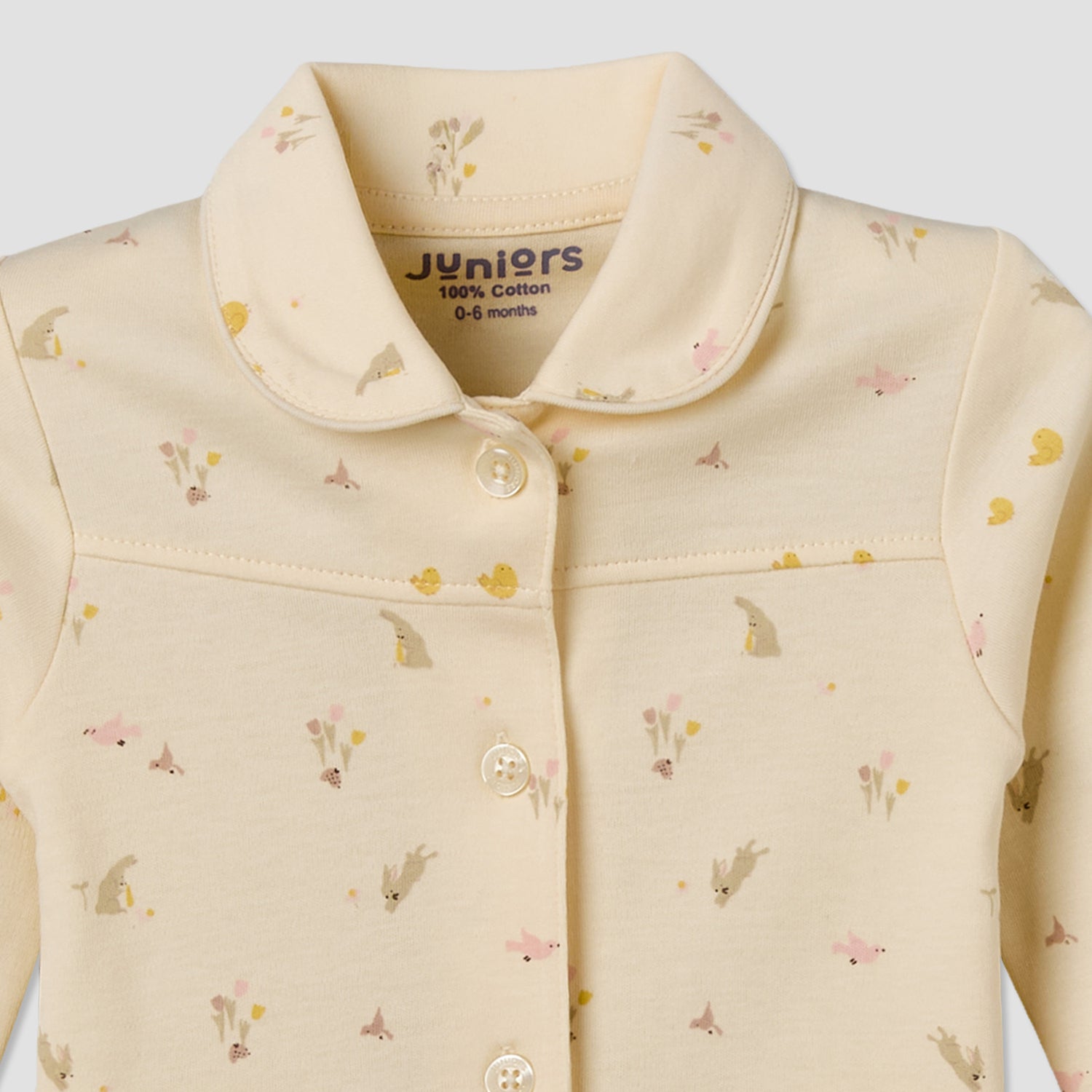 Juniors Cotton Collared Long Sleeves Pyjama Set with Bunny Print