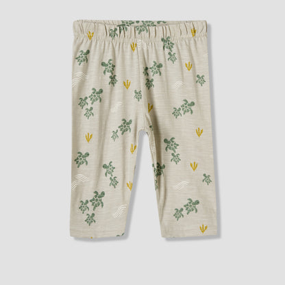 Juniors Cotton Round Neck Long Sleeves Pyjama Set with Turtle Print