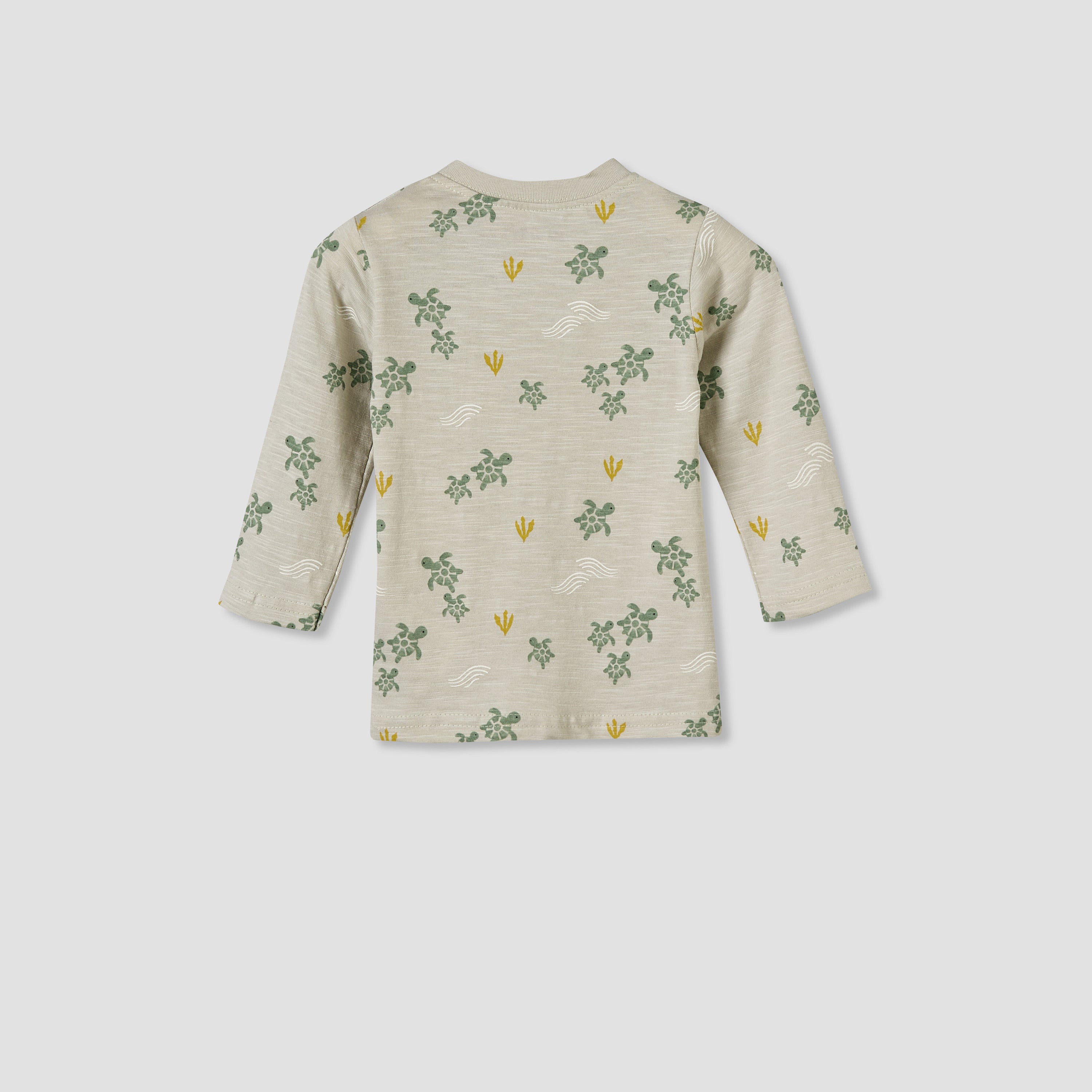 Juniors Cotton Round Neck Long Sleeves Pyjama Set with Turtle Print