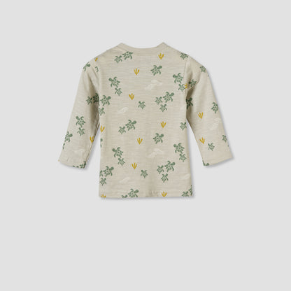 Juniors Cotton Round Neck Long Sleeves Pyjama Set with Turtle Print