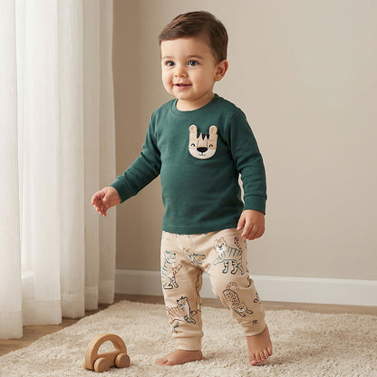 Juniors Cotton Long Sleeves Pyjama Set with Tiger Applique
