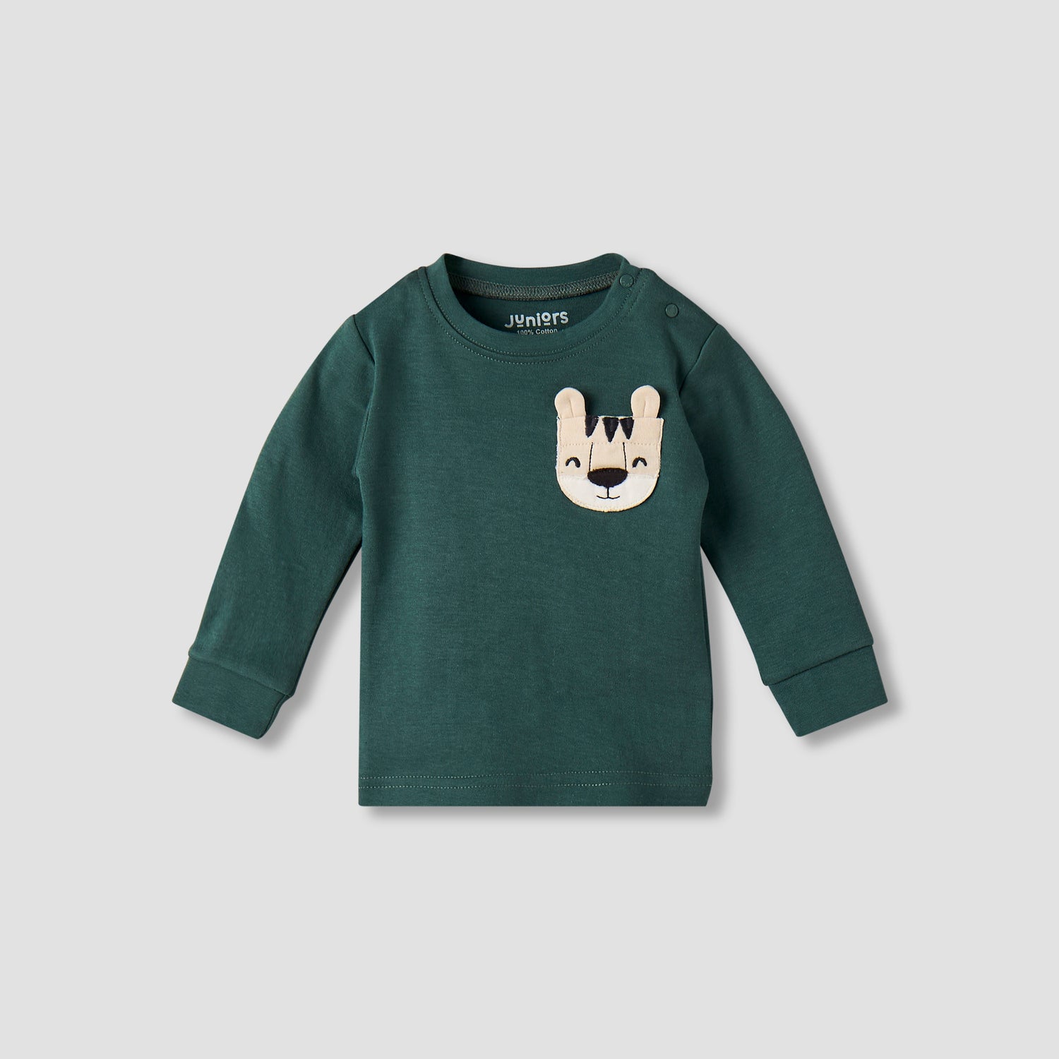 Juniors Cotton Long Sleeves Pyjama Set with Tiger Applique