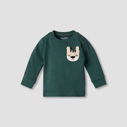 Juniors Cotton Long Sleeves Pyjama Set with Tiger Applique