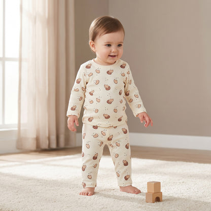 Juniors Cotton Crew Neck Long Sleeves Pyjama Set with Cookie Print