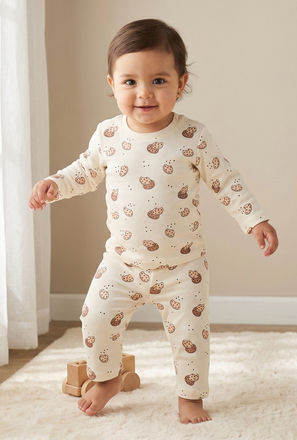 Juniors Cotton Crew Neck Long Sleeves Pyjama Set with Cookie Print