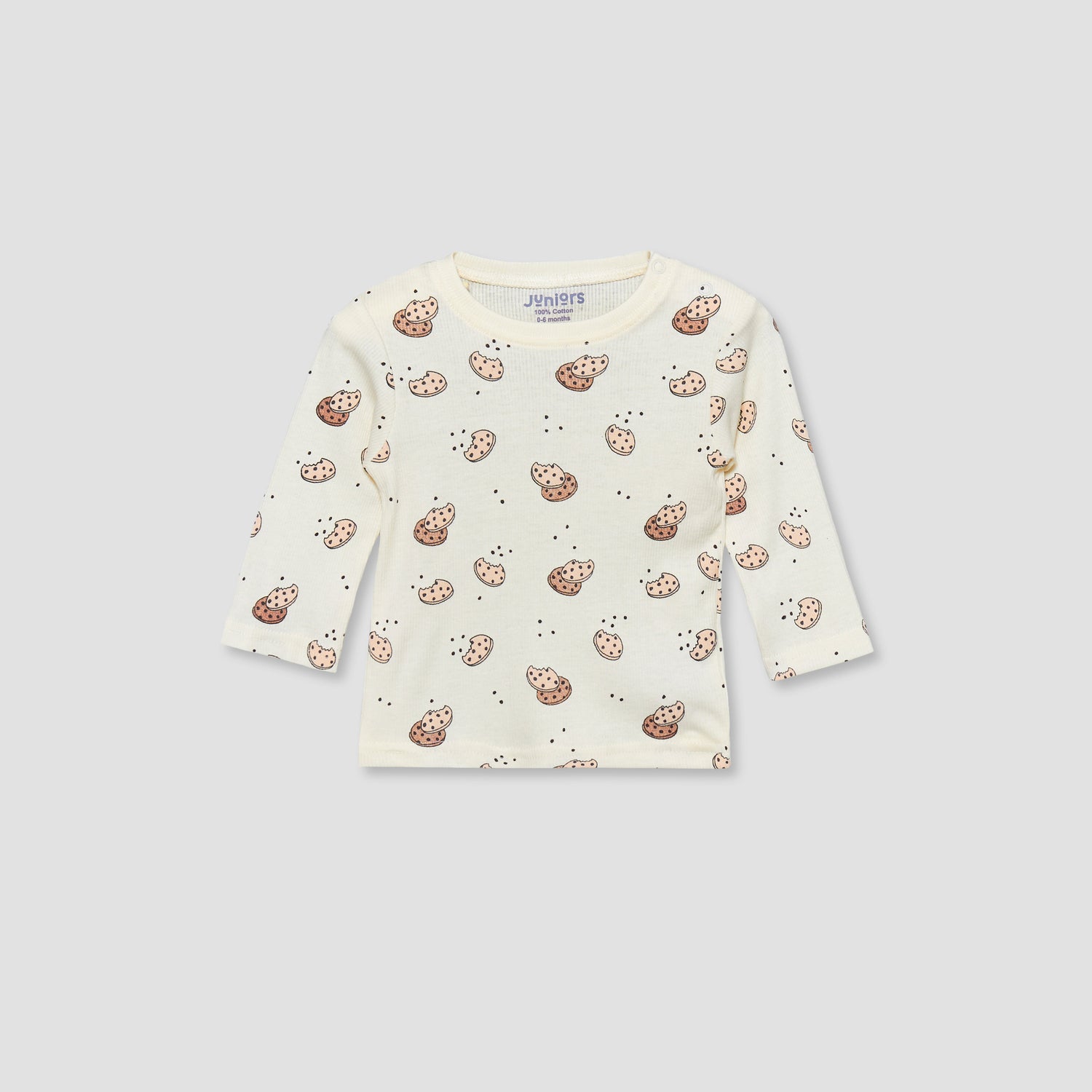 Juniors Cotton Crew Neck Long Sleeves Pyjama Set with Cookie Print