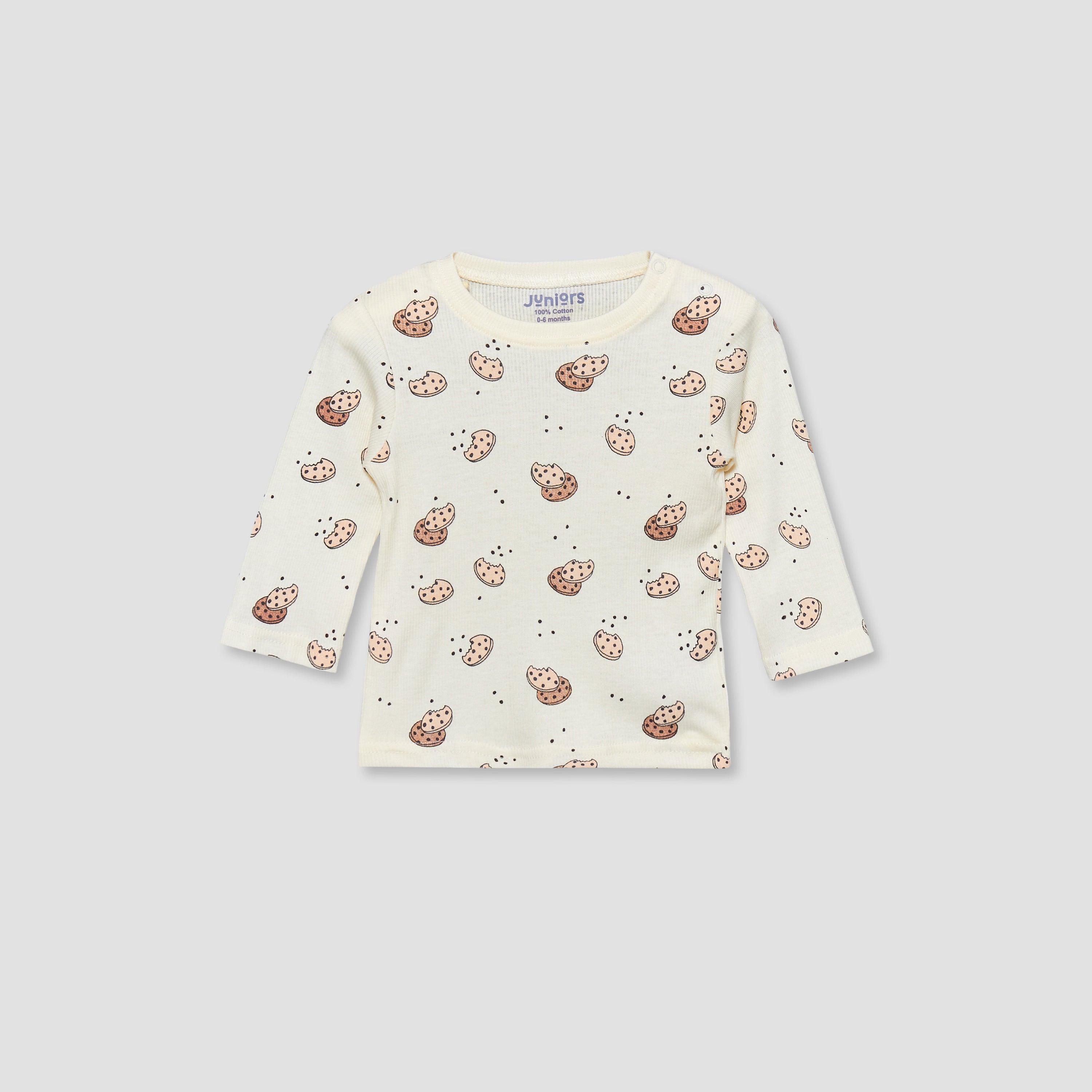 Juniors Cotton Crew Neck Long Sleeves Pyjama Set with Cookie Print