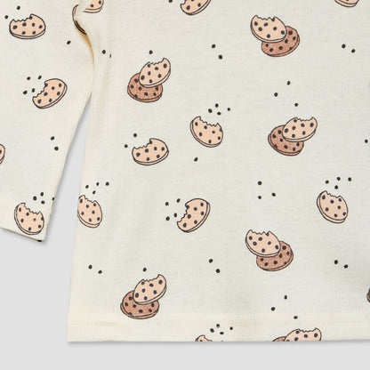 Juniors Cotton Crew Neck Long Sleeves Pyjama Set with Cookie Print
