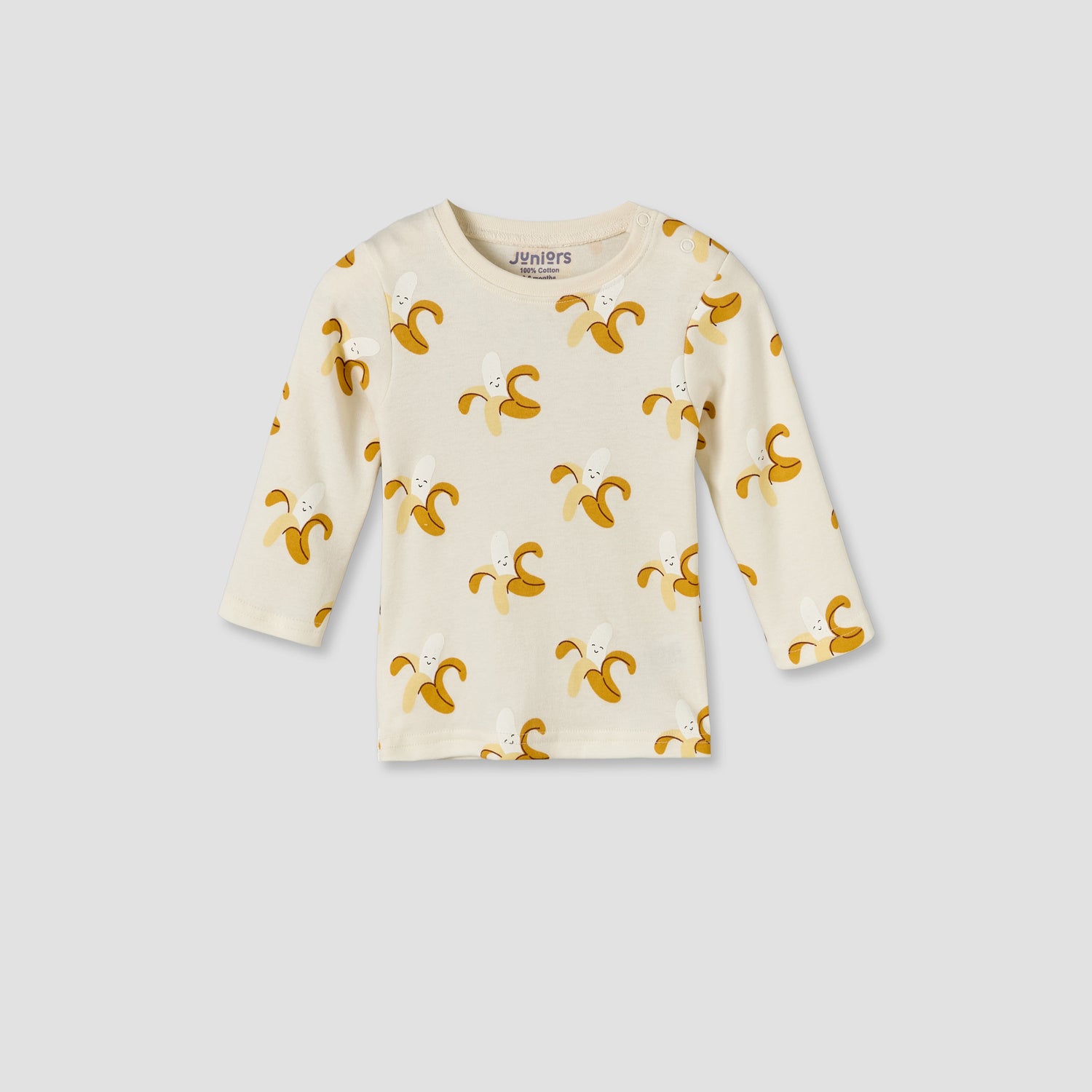 Juniors Cotton Round Neck Long Sleeves Pyjama Set with Banana Print