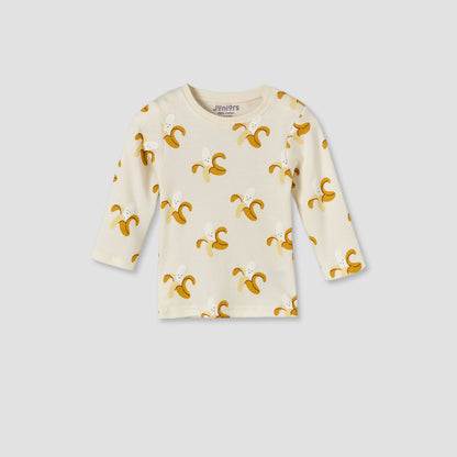 Juniors Cotton Round Neck Long Sleeves Pyjama Set with Banana Print