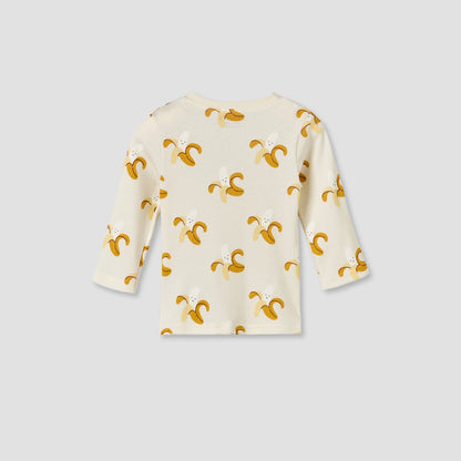 Juniors Cotton Round Neck Long Sleeves Pyjama Set with Banana Print