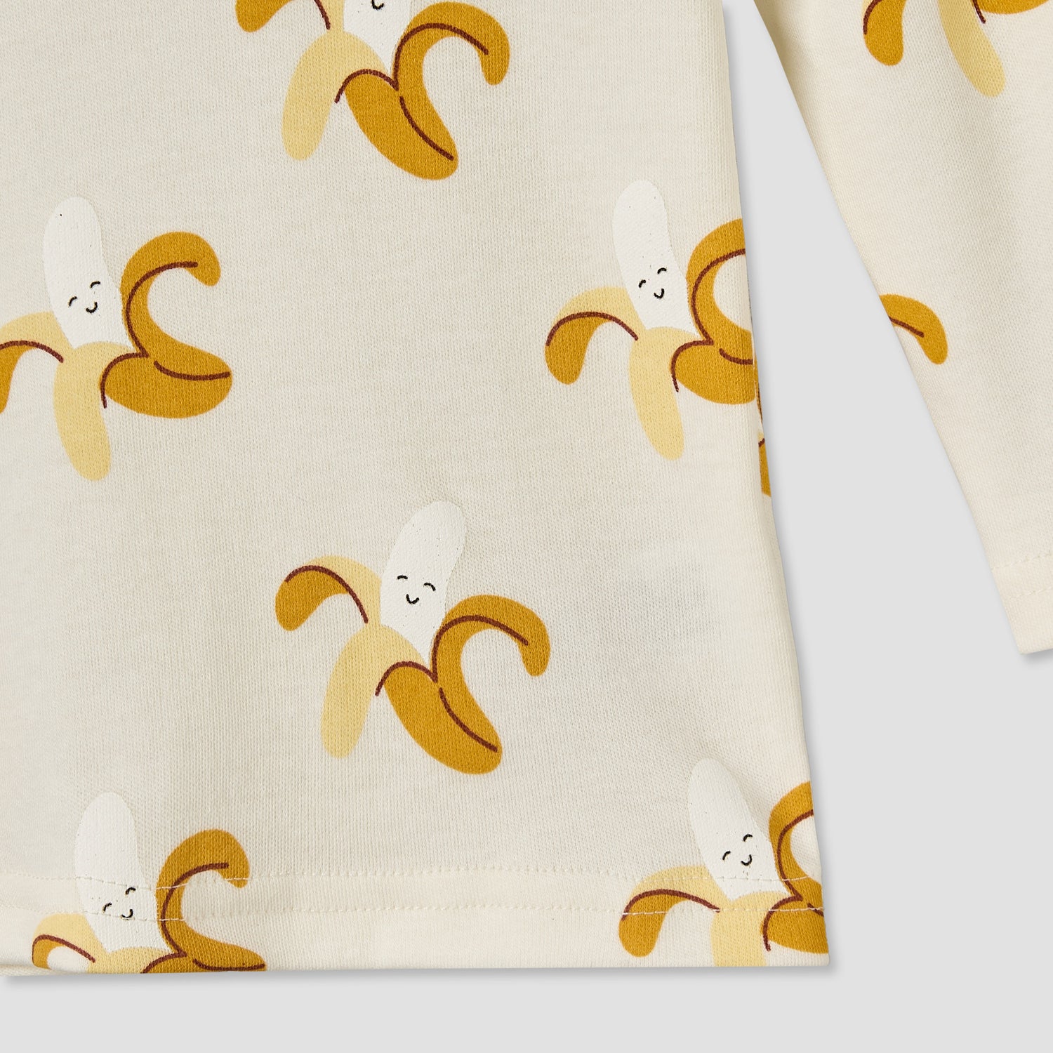 Juniors Cotton Round Neck Long Sleeves Pyjama Set with Banana Print