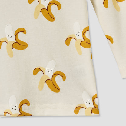 Juniors Cotton Round Neck Long Sleeves Pyjama Set with Banana Print