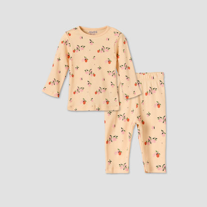 Juniors Cotton Round Neck Long Sleeves Pyjama Set with Orange Print - Orange / 12-18 mths