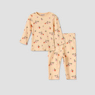 Juniors Cotton Round Neck Long Sleeves Pyjama Set with Orange Print-undefined-image-1
