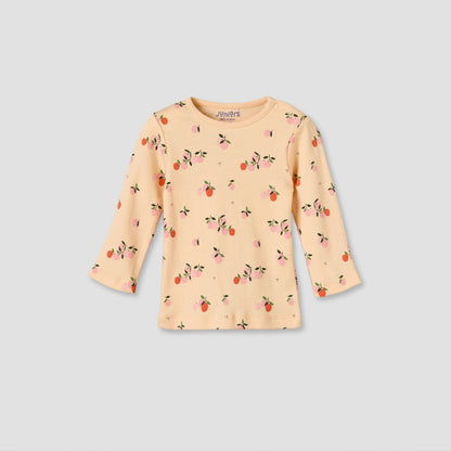 Juniors Cotton Round Neck Long Sleeves Pyjama Set with Orange Print