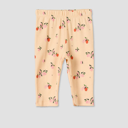 Juniors Cotton Round Neck Long Sleeves Pyjama Set with Orange Print