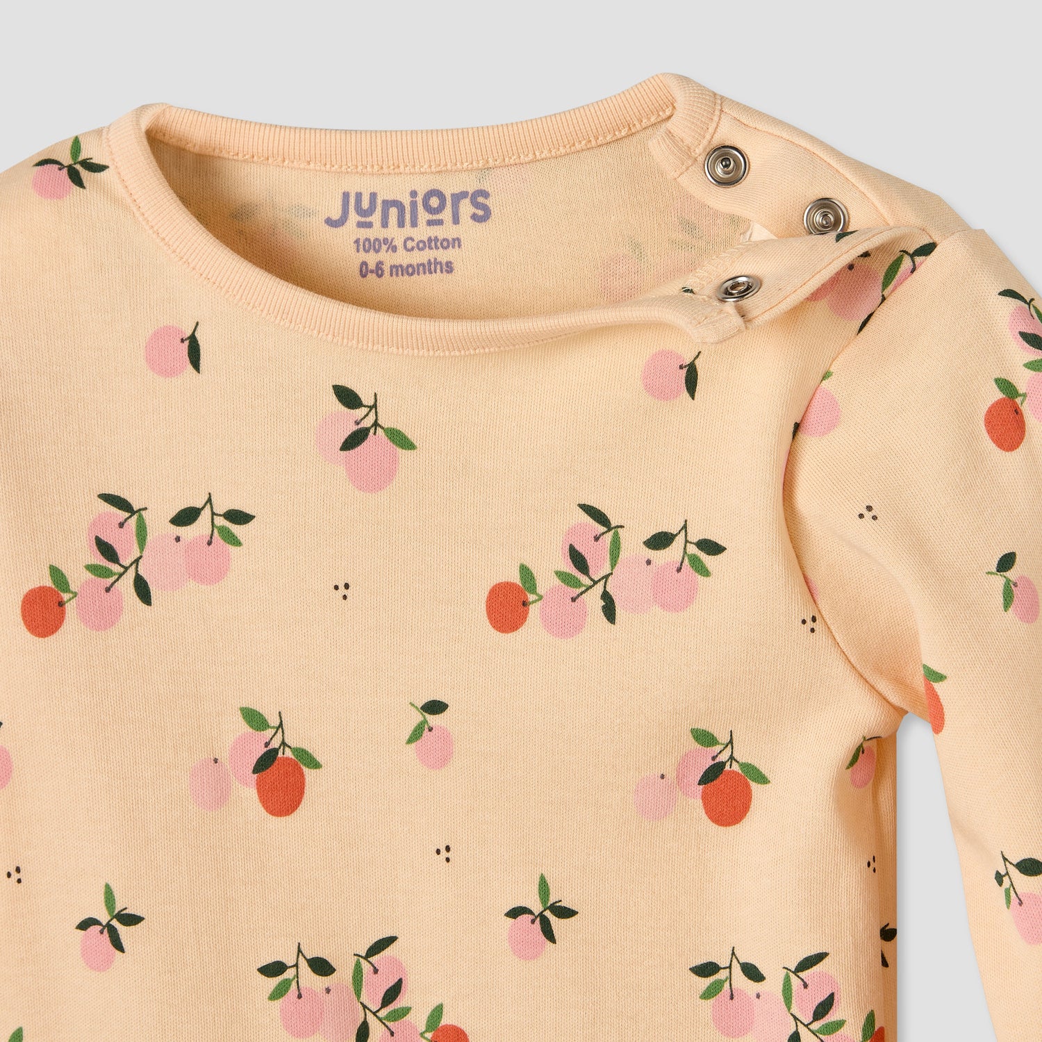 Juniors Cotton Round Neck Long Sleeves Pyjama Set with Orange Print