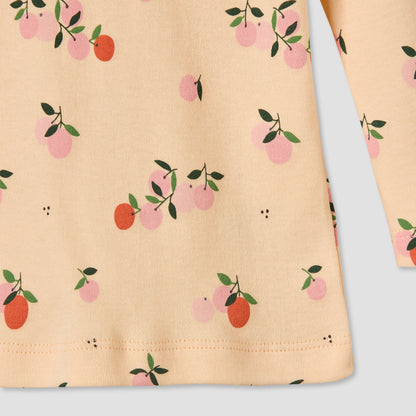 Juniors Cotton Round Neck Long Sleeves Pyjama Set with Orange Print